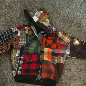 Urban Renewal Re/Creative Remade Heavy Flannel Patchwork Zip Hoodie Sweatshirt